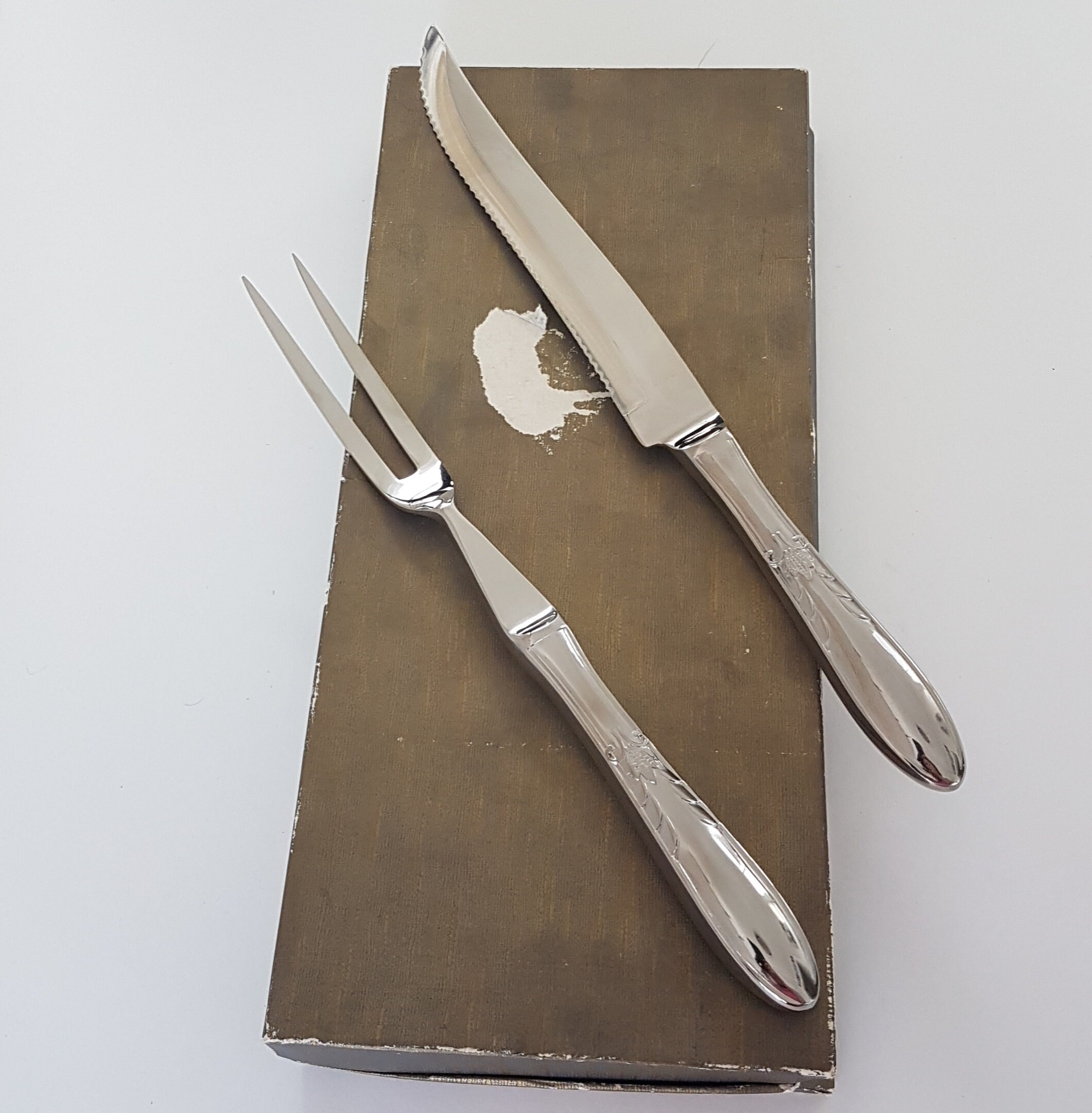 Vintage Meat Carving Set, Debonair Stainless Japan, Serrated Carving