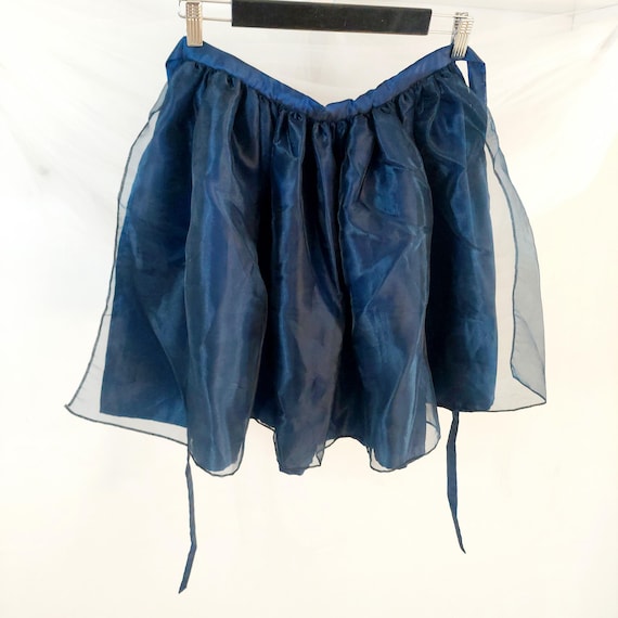 Vintage Navy Blue Sheer Organza Hostess Apron | 1950s Puffy Tie-Waist Half Apron | 18.5"
