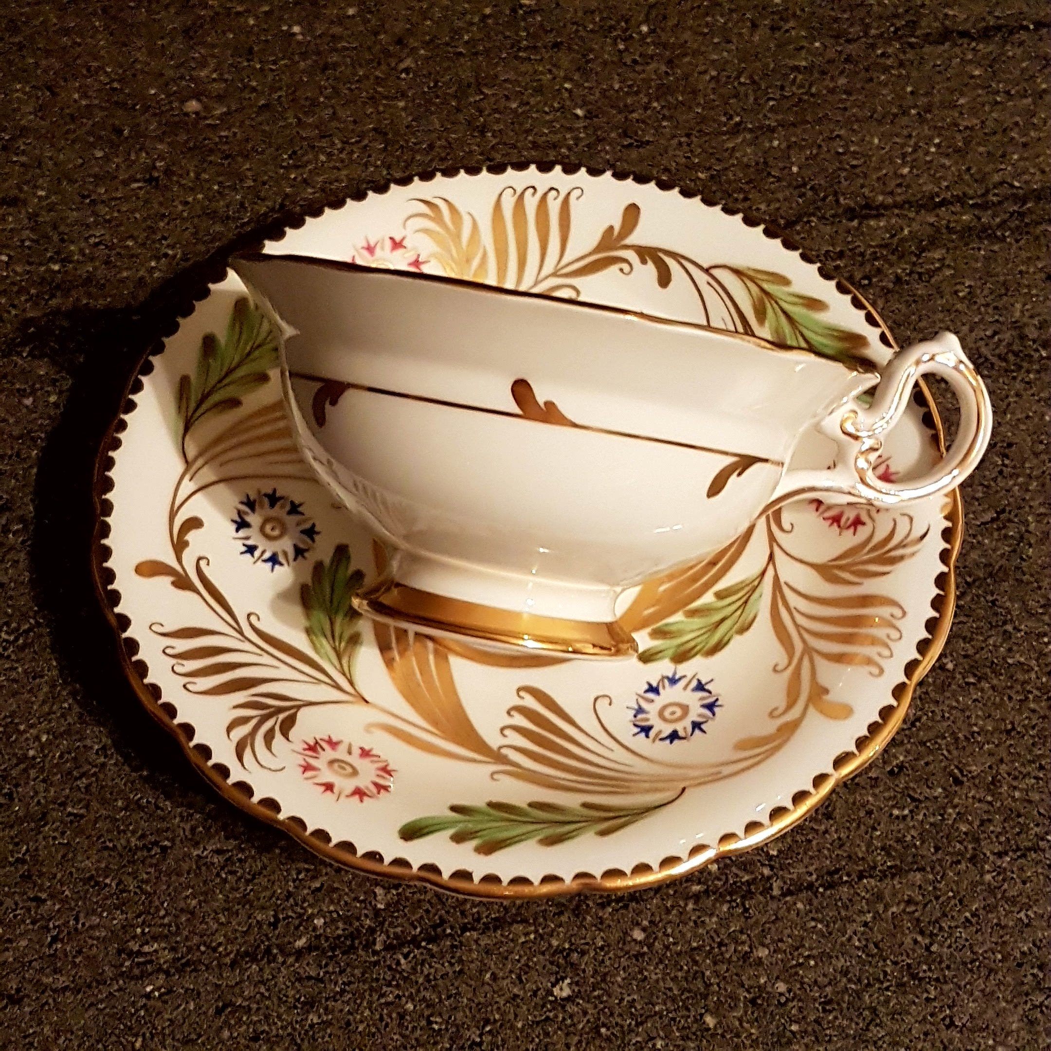 Tea Cup and Saucer, Vintage Royal Chelsea English Bone China, High