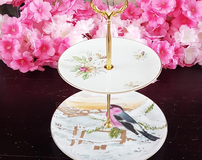 Elegant 2-Tier Floral & Bird Stand for Tea Parties, Desserts, and Jewelry Display