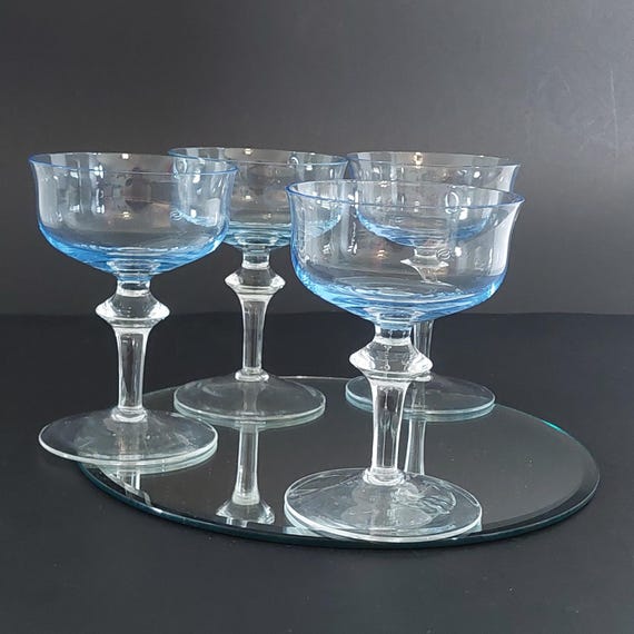 Set of 4 Vintage Denby Aurora Light Blue Champagne Coupes Mid Century Sherbet Glasses