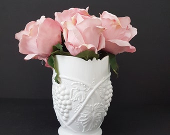 Vintage Imperial Milk Glass Vase: Raised Grape Pattern, Mid-Century Floral Decor, USA Collectible