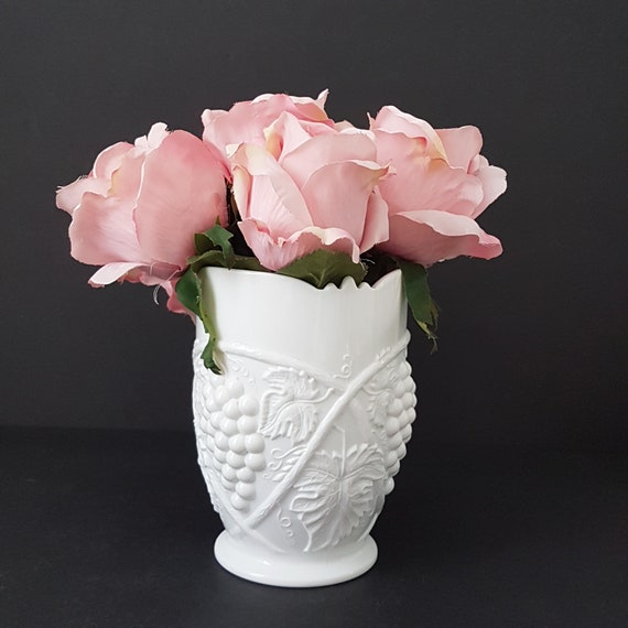 Vintage Imperial Milk Glass Vase with Raised Grape Pattern, Mid-Century Collectible Floral Decor, USA