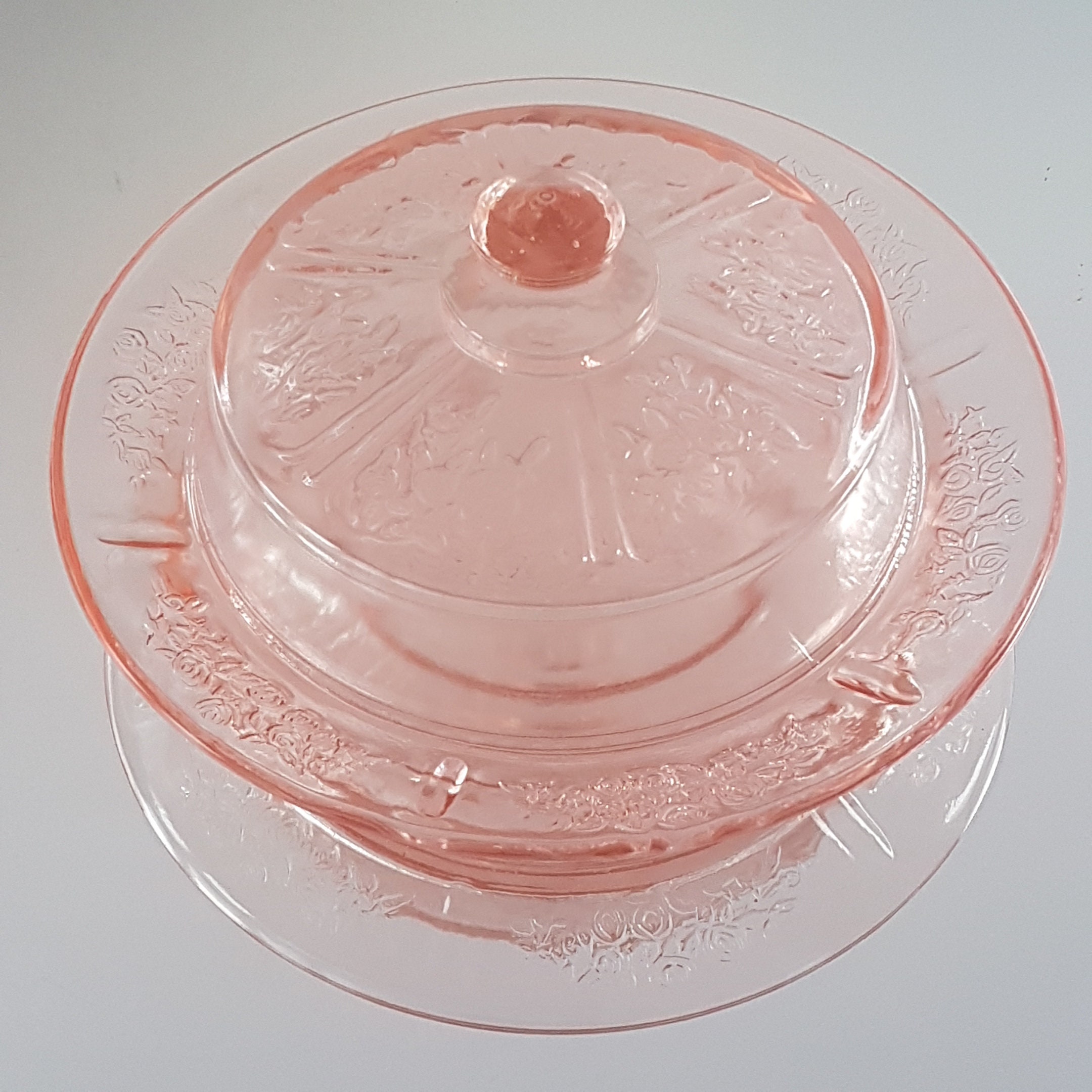 Pink Depression Glass Butter Dish with Lid, Vintage Federal Glass