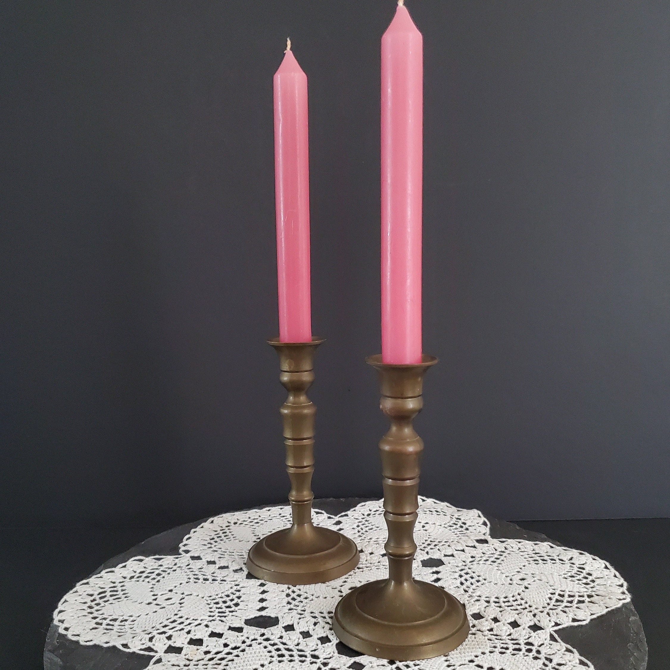 Indian Brass Candle Sticks, Pair of Vintage Taper Candle Holders