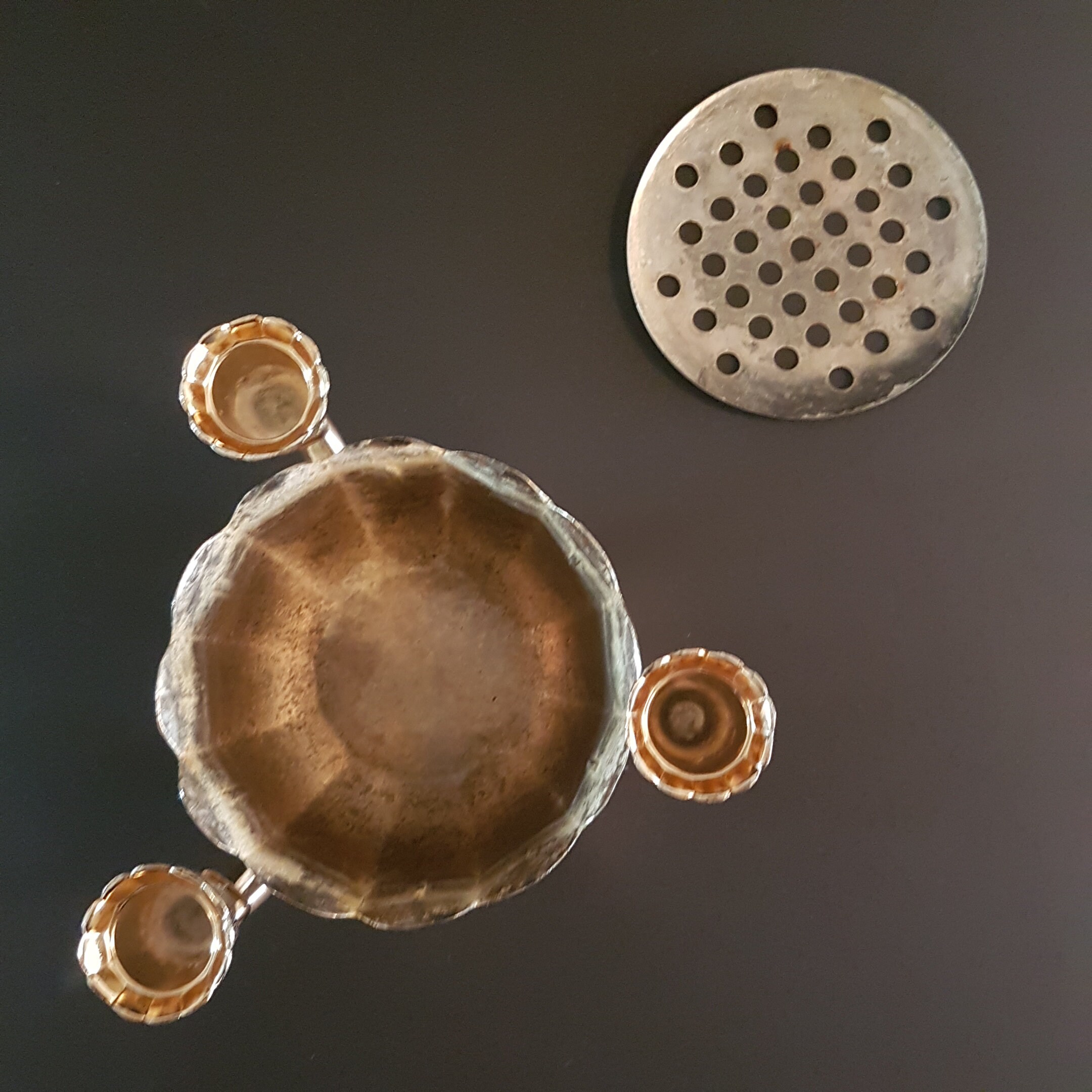 Vintage Lotus Flower 3 Taper Candlestick with Flower Frog, 3 Arm