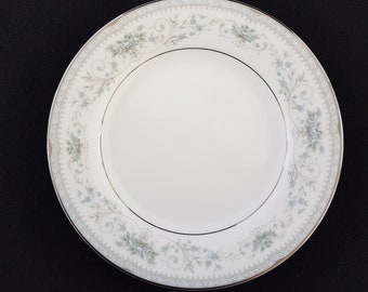Noritake COLBURN Side Plates, Set of 5 Small Plates, Blue Roses, Silver Trim