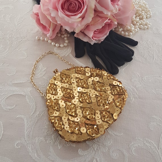Vintage Gold Beaded Sequin Bag: Handmade 1960s Clutch