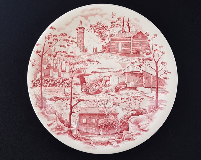 Johnson Brothers Ironstone Dinner Plate, Made for the Pennsylvania German Folklore Society of Ontario, Red Transferware, Made in England