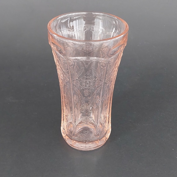Indiana Glass Recollection Pink Vintage Flat Tumbler 1.5 Cups Scroll Madrid Pattern
