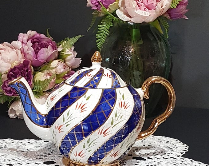 Price Kensington Vintage Teapot, 4 Cup Capacity, Cobalt Blue Swirl, Pattern 3486W, Made in England, 1960s