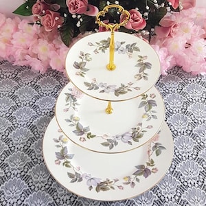 3 Tier Cake Stand June Garland Bone China Tiered Plates for Tea Parties & Gifts
