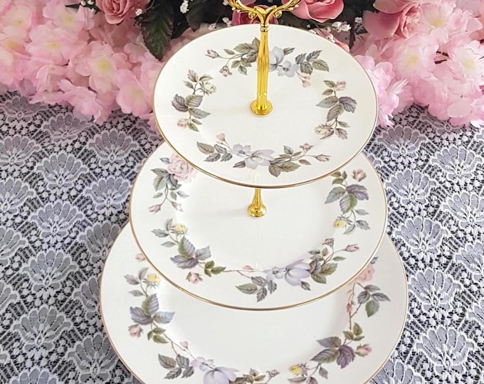 3 Tier Cake Stand June Garland Bone China Tiered Plates for Tea Parties & Gifts