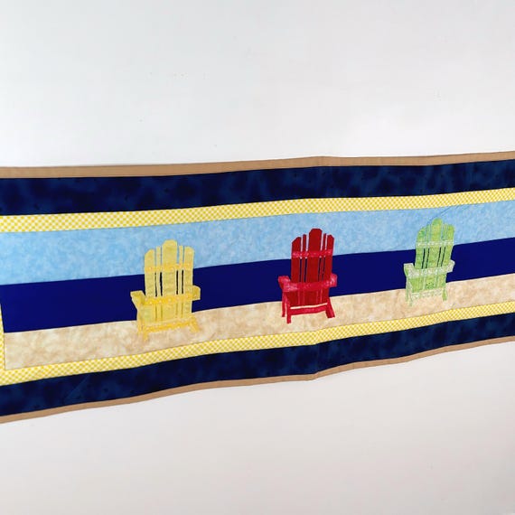 Vintage Handmade Quilted Muskoka Chair Wall Hanging, Large Beach Adirondack Table Runner 17x50-inch