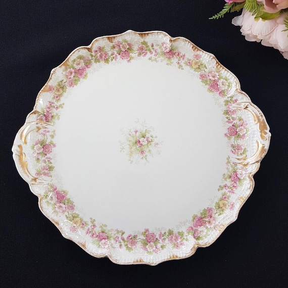 Vintage Antique Limoges Platter CH Field Haviland France Pink Floral Porcelain Serving Tray