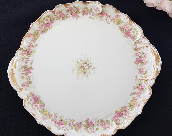 Vintage Limoges Platter CH Field Haviland France Pink Floral Porcelain Serving Tray