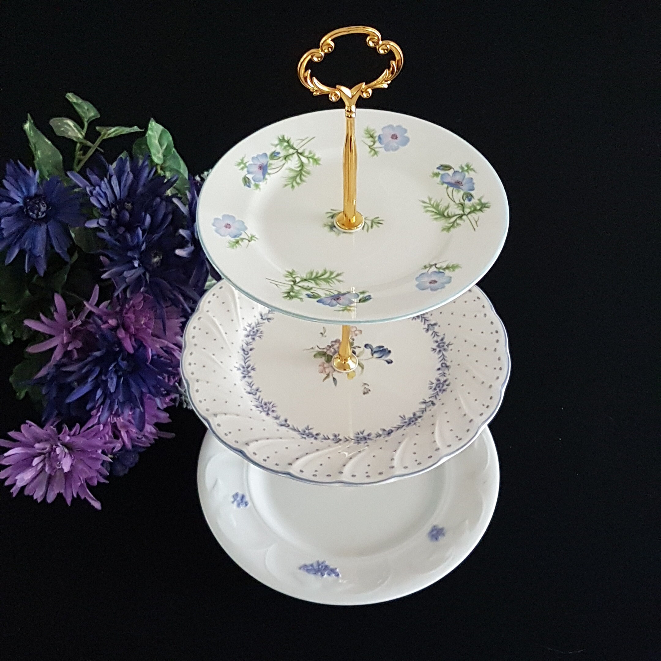 3 Tier Cake Stand, Mismatch Vintage Plates, Afternoon Tea Party
