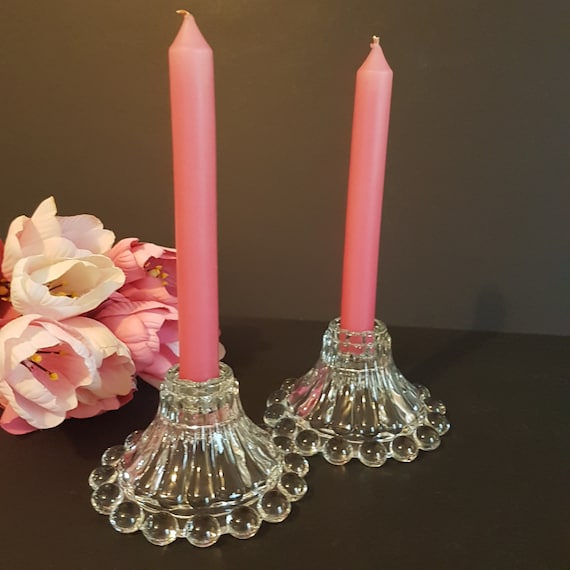 Vintage Anchor Hocking Boopie Candlestick Holders: Mid-Century Clear Glass Pair