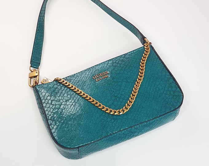 GUESS Katey Mini Teal Blue Zip Top Shoulder Bag