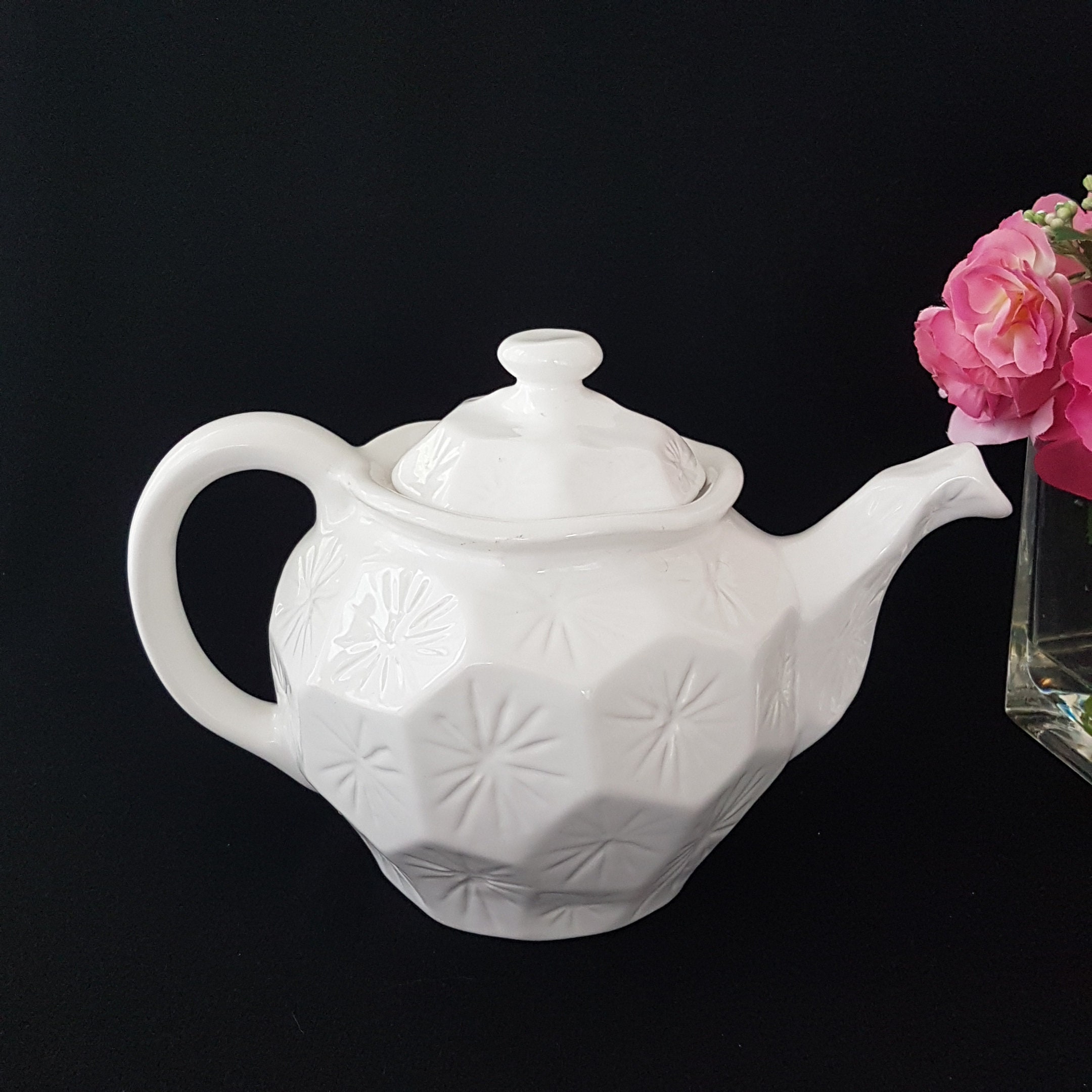 Vintage White Farval Portuguese Pottery, 4 Cup Teapot, Made in Portugal