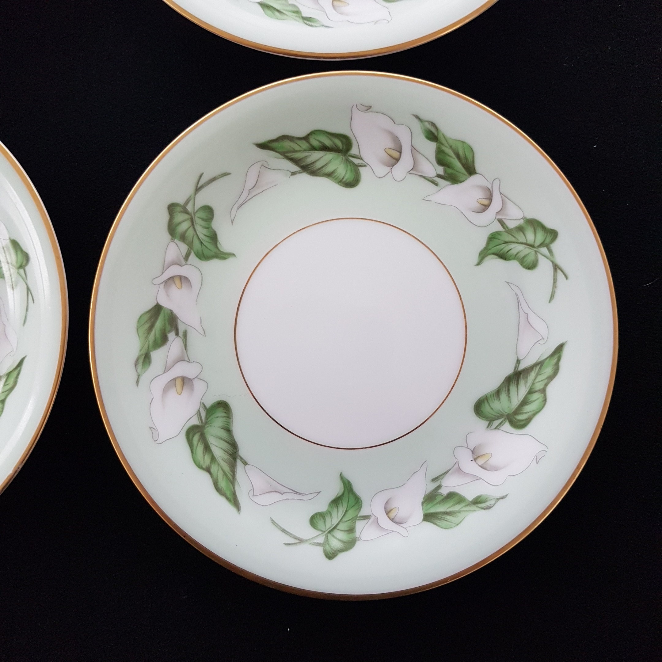 Noritake China ADRIENNE 5143 Side Plates, Set of 4, Green Rim with