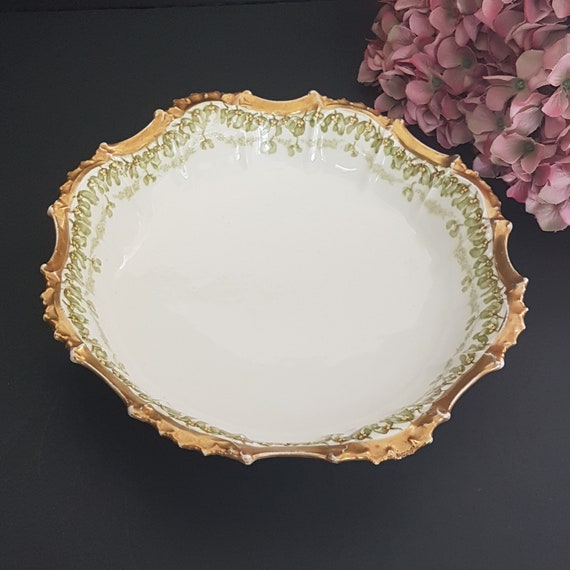 Antique French Limoges Hand Painted Porcelain Serving Bowl 9-inch Fruit Floral Design Henderson Blakeman