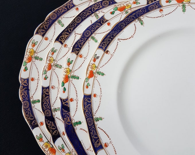 Harmony SOLWAY Dinner Plates by Alfred Meakin, Set of 4, Hand Painted Imari Vintage Plates, 10 Inch, Made in England, 1920s