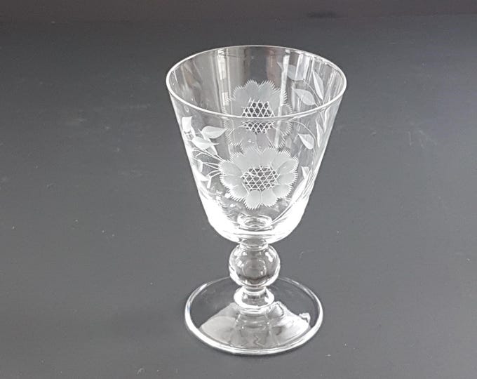 Vintage WJ Hughes Cornflower Crystal Water Glasses - Etched 12 Petal, Bulbous Stem, 6oz Set of 4 or Set of 2