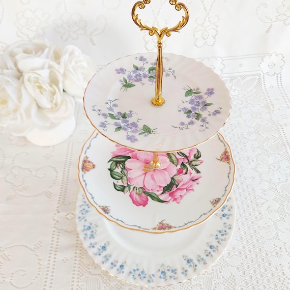 Handmade 3 Tier Bone China Cake Stand Vintage Cottagecore
