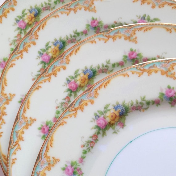 Vintage Noritake Milroy Porcelain Dinner Plates Set of 4 Japan Cottagecore Farmhouse Dinnerware Collection