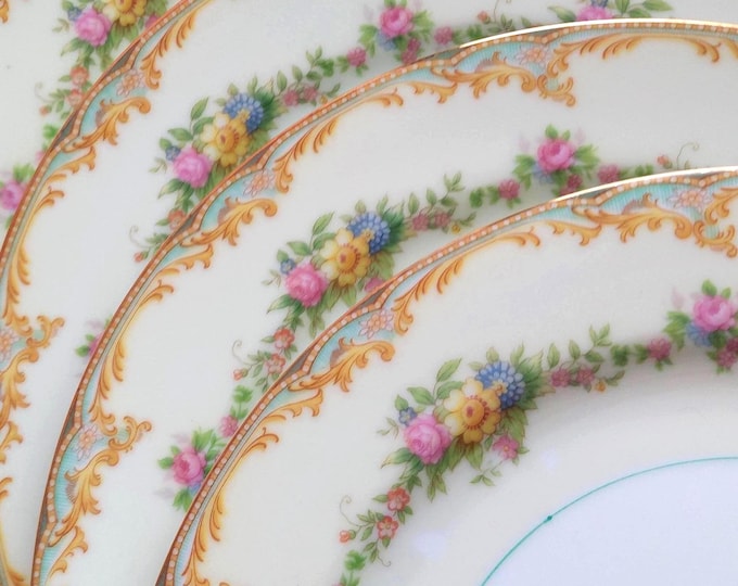 Vintage Noritake Milroy Porcelain Dinner Plates Set of 4 Japan Cottagecore Farmhouse Dinnerware Collection