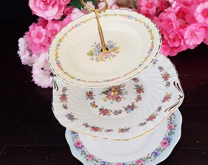 Handmade 3 Tier Floral Cake Stand: Unique Dessert Serving Tray