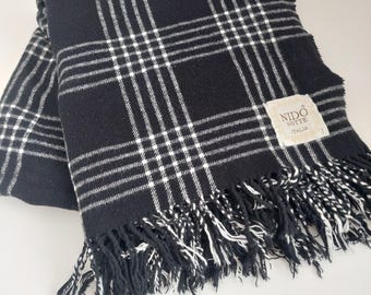 Nido Nitto Italia Black White Plaid Cotton Blend Throw Blanket or Shawl