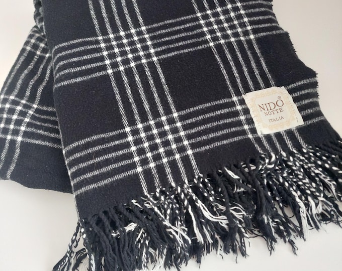 Nido Nitto Italia Black White Plaid Cotton Blend Throw Blanket or Shawl