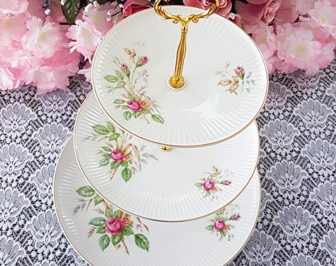 Handmade 3 Tier Cake Stand Elegant Pink Rose Porcelain Tiered Dessert Stand