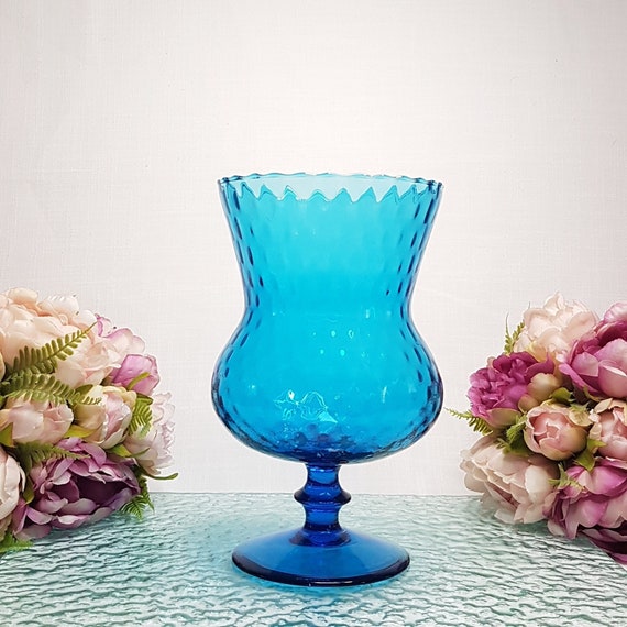 Vintage Empoli Blue Glass Flower Vase - Midcentury Italian Blown Art with Original Sticker