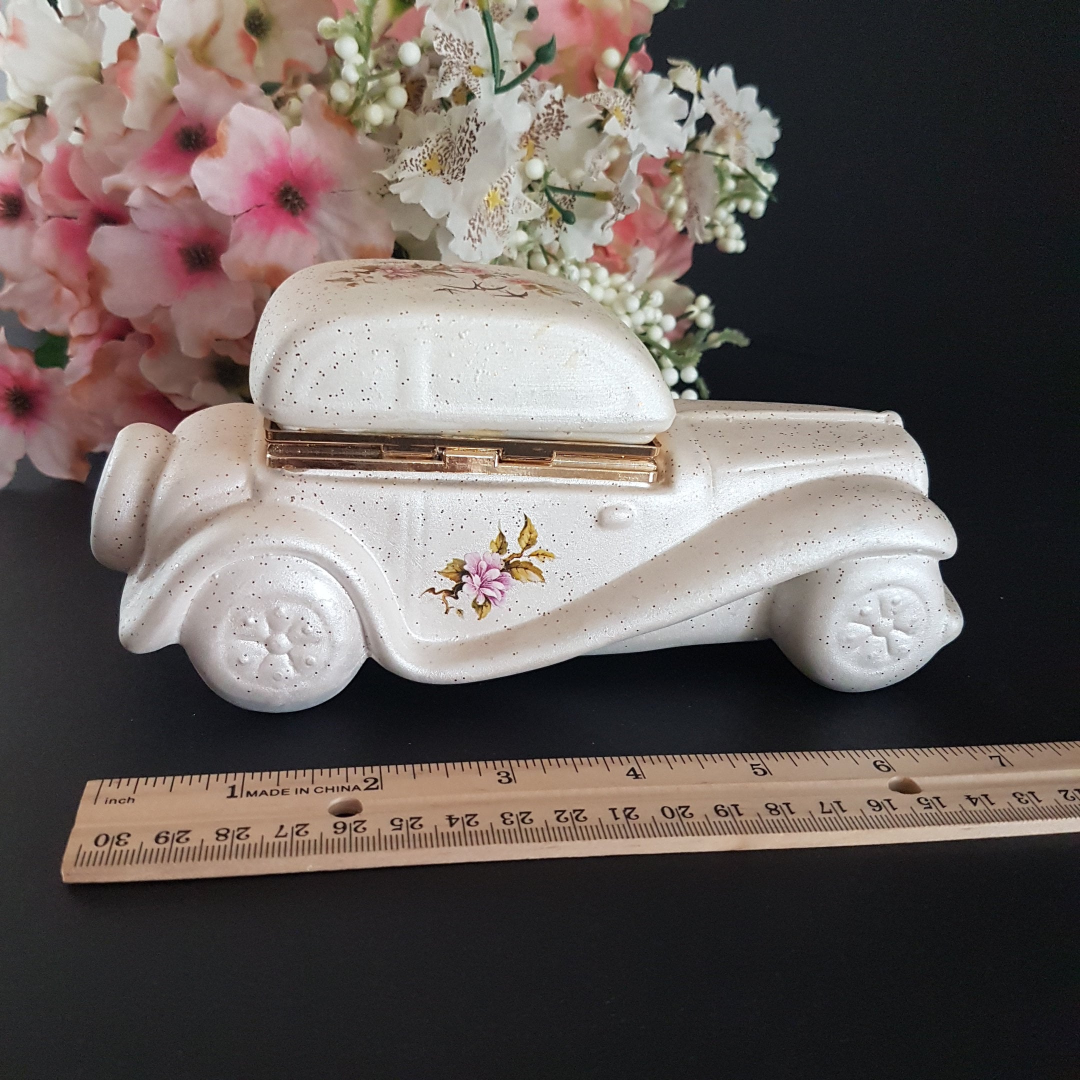 Vintage Berger Italian Porcelain Car Jewelry Box, Old Style Automobile