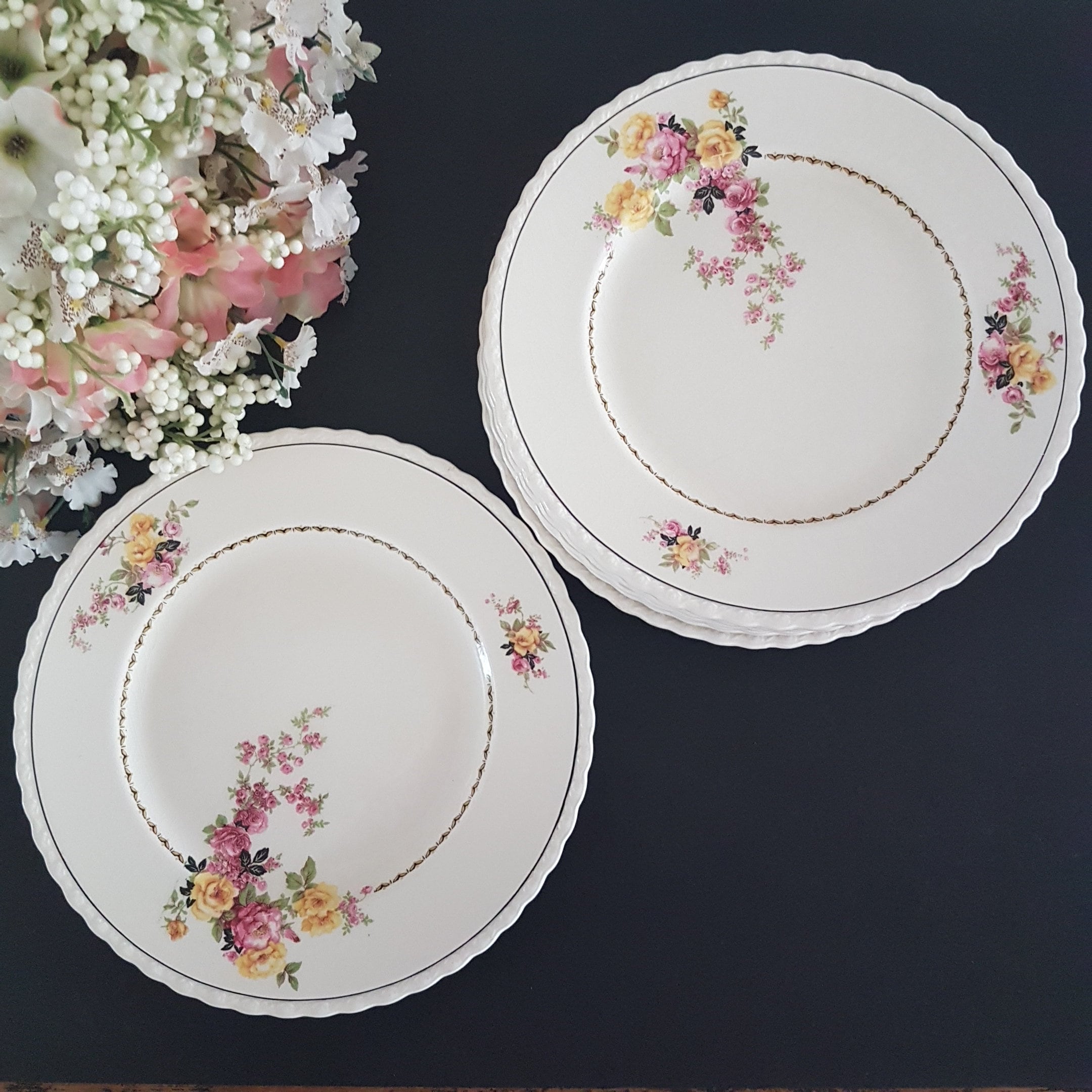 Myott ROSITA 10 Dinner Plates, Sets of 2, Pattern 3495, Yellow Pink