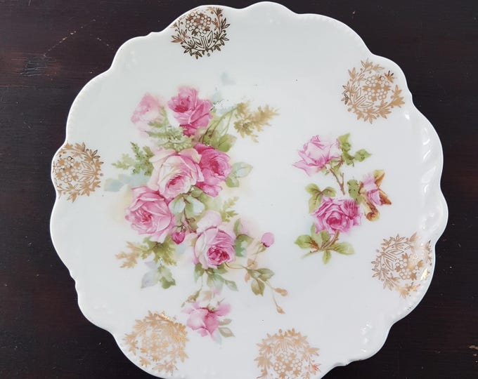 Carl Schumann Bavaria Porcelain Dessert Plates with Pink Roses