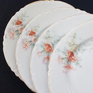 Antique Small Plates, Moschendorf REX Bavaria (Germany), 6.25 Inch Vintage Porcelain Side Plates, Set of 4, Orange Yellow Flowers
