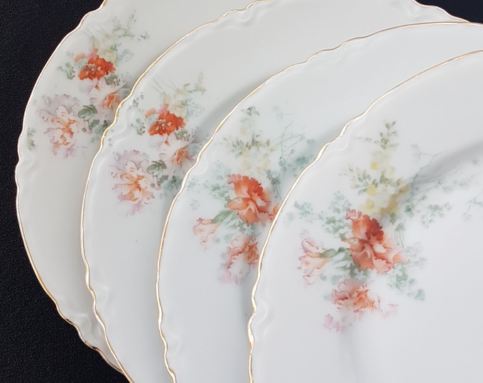 Antique Small Plates, Moschendorf REX Bavaria (Germany), 6.25 Inch Vintage Porcelain Side Plates, Set of 4, Orange Yellow Flowers