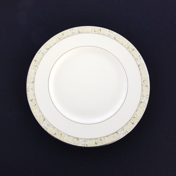 Vintage MInton WIMBLEDON Side Plates, 6.5 inch, Sets of 4, Yellow Floral Band, Bone China