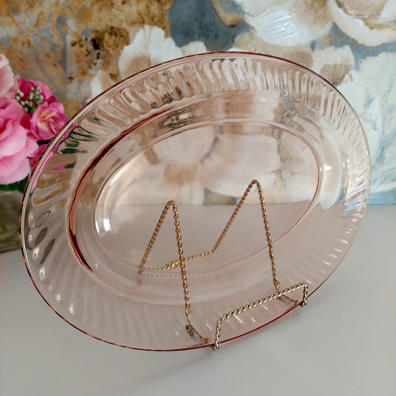 Arcoroc Rosaline Pink Swirl Glass Oval Platter - French Serving Tray