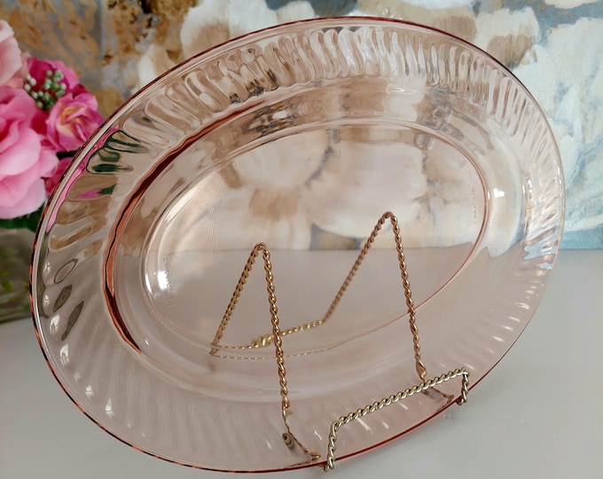 Arcoroc Rosaline Pink Swirl Glass Oval Platter - French Serving Tray Holiday Hosting Charcuterie