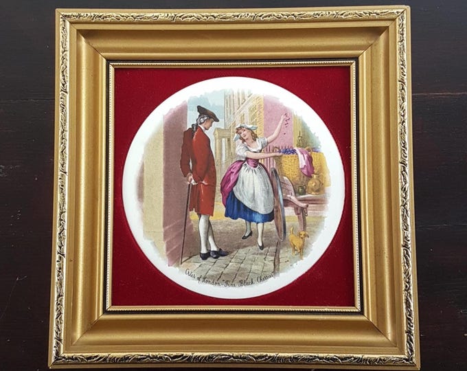 Staffordshire Porcelain Framed Wall Plaque Cries of London - Fine Black Cherries, Made in England 1970s