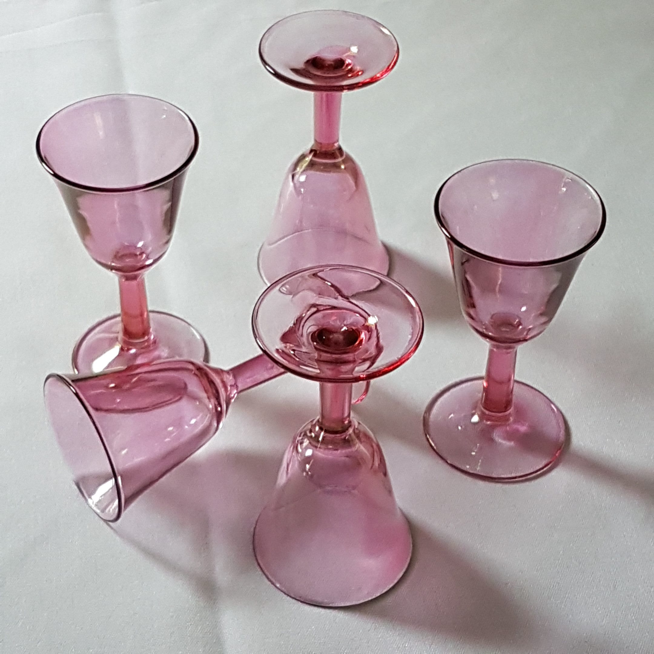 Vintage Pink Appertif Glass, Shot Glasses, Footed Shot Glasses, Made in