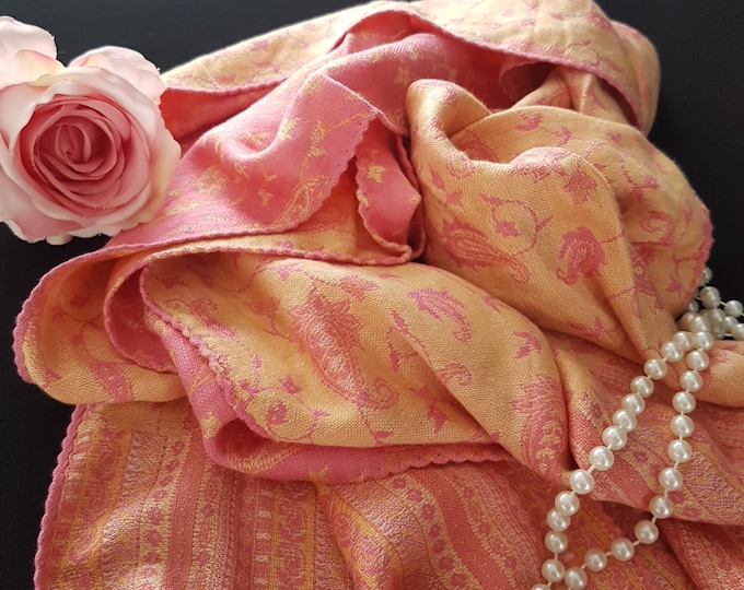 Vintage Pink Paisley Shawl Scarf, Made in Nepal