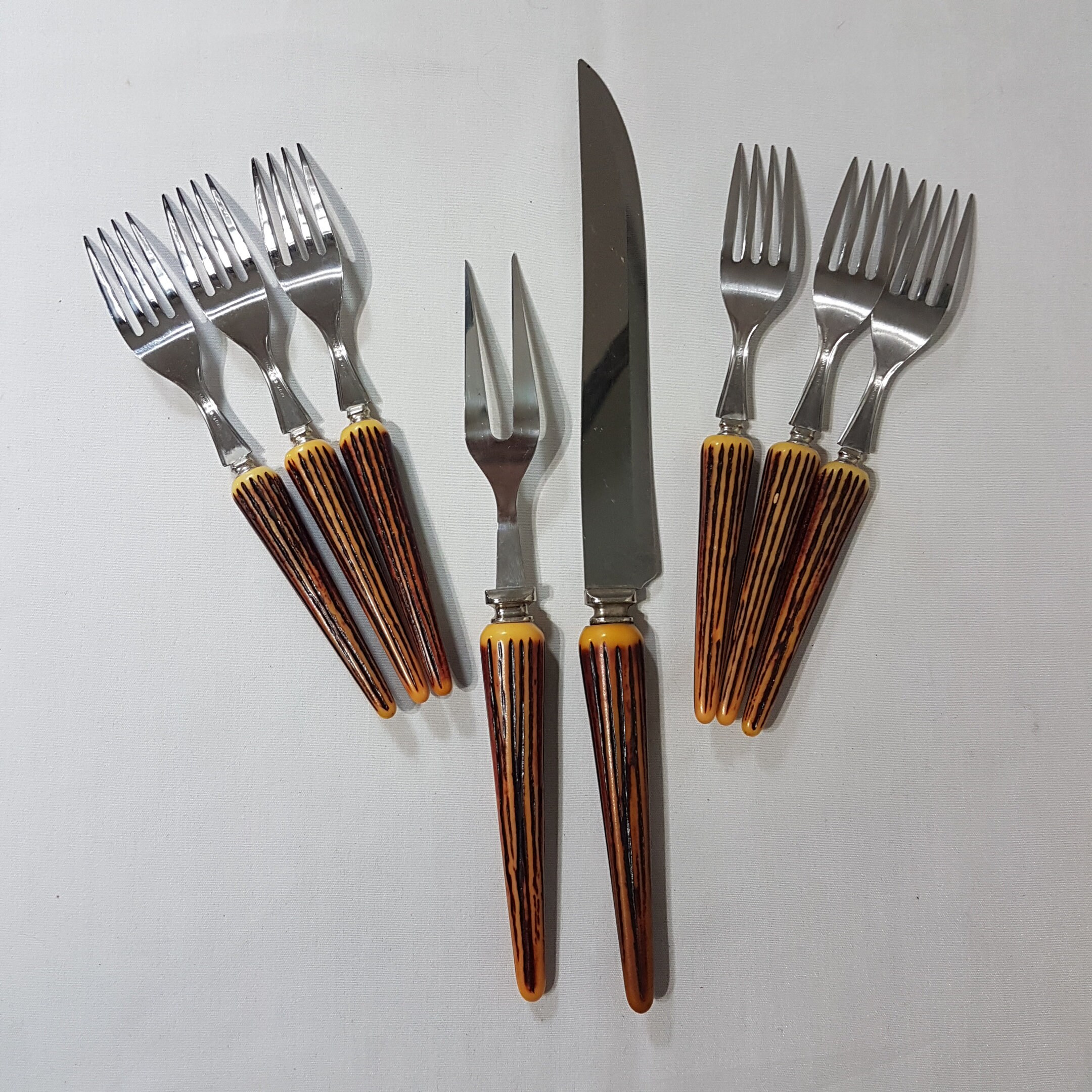 Vintage Carving Set Meat Serving Fork Meat Carving Knife with 6 Dinner