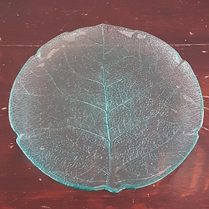 6pc Arcoroc France Turquoise Aspen Leaf Shaped Glass Salad Plate Set