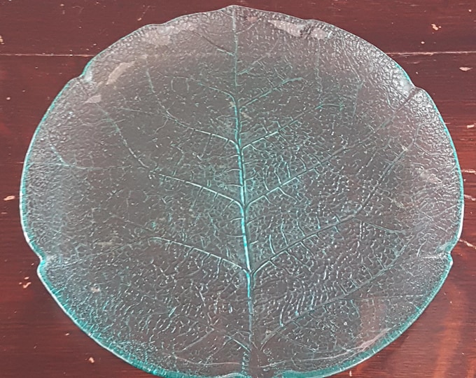 6pc Arcoroc France Turquoise Aspen Leaf Shaped Glass Salad Plate Set